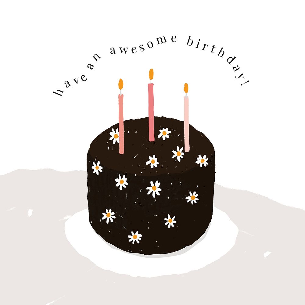 Online birthday greeting template psd with cute cake illustration
