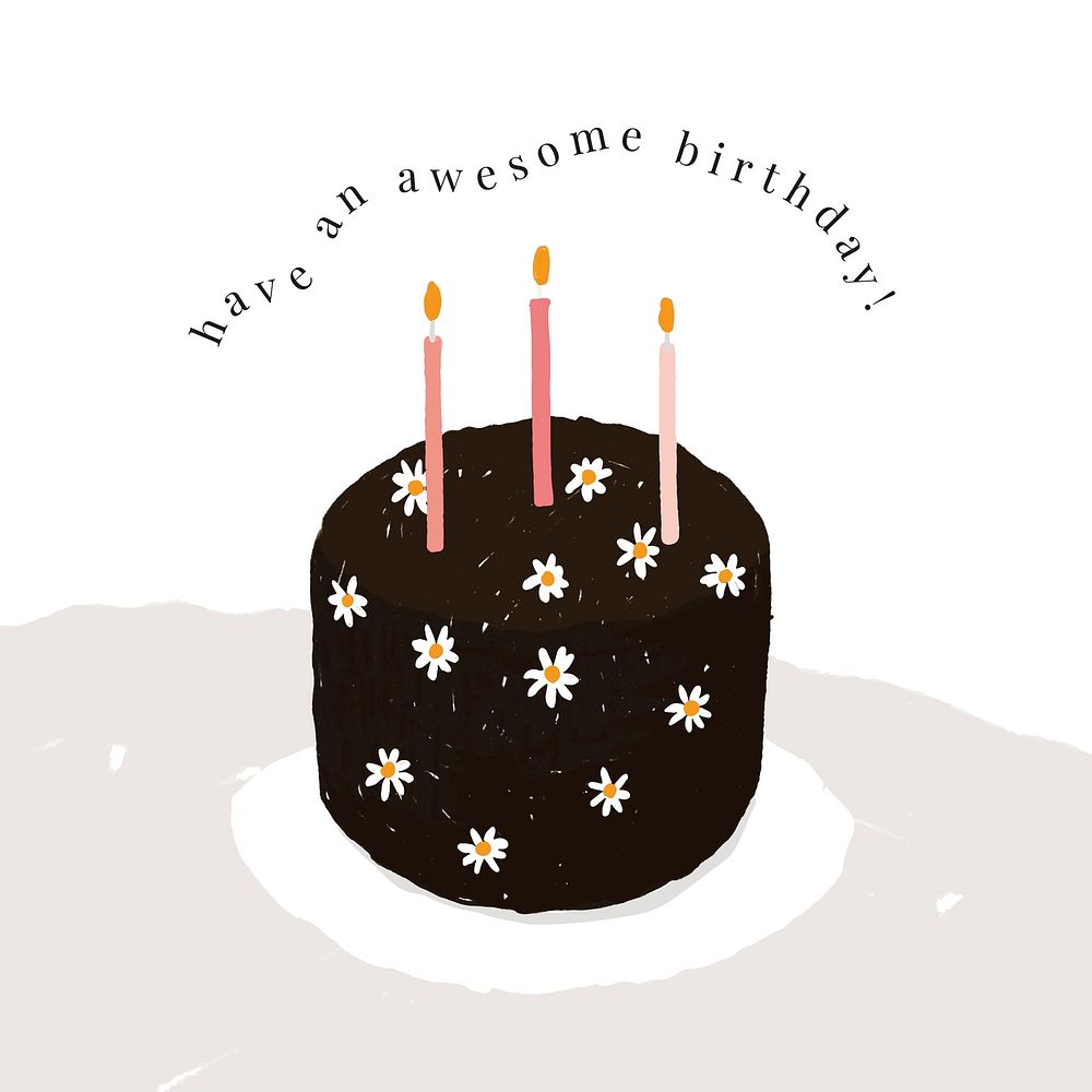 Online birthday greeting template vector with cute cake illustration