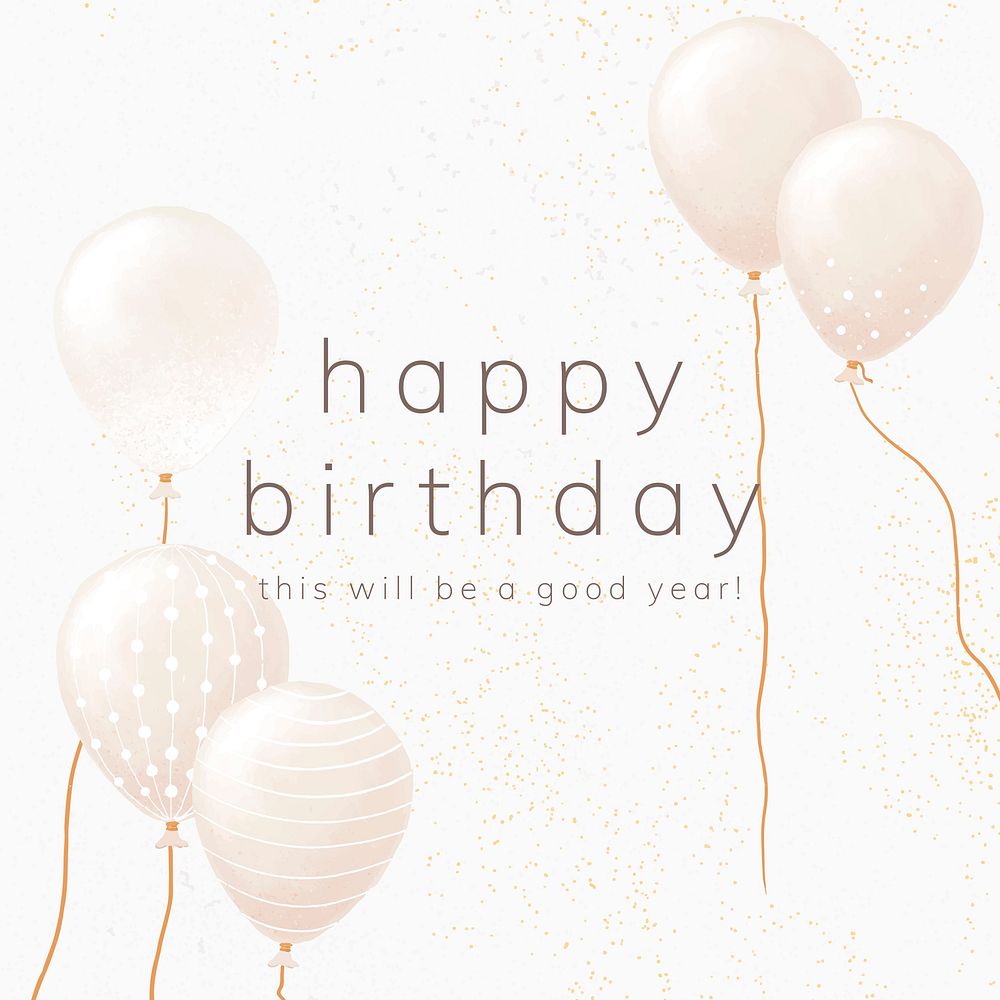 White balloon birthday greeting illustration