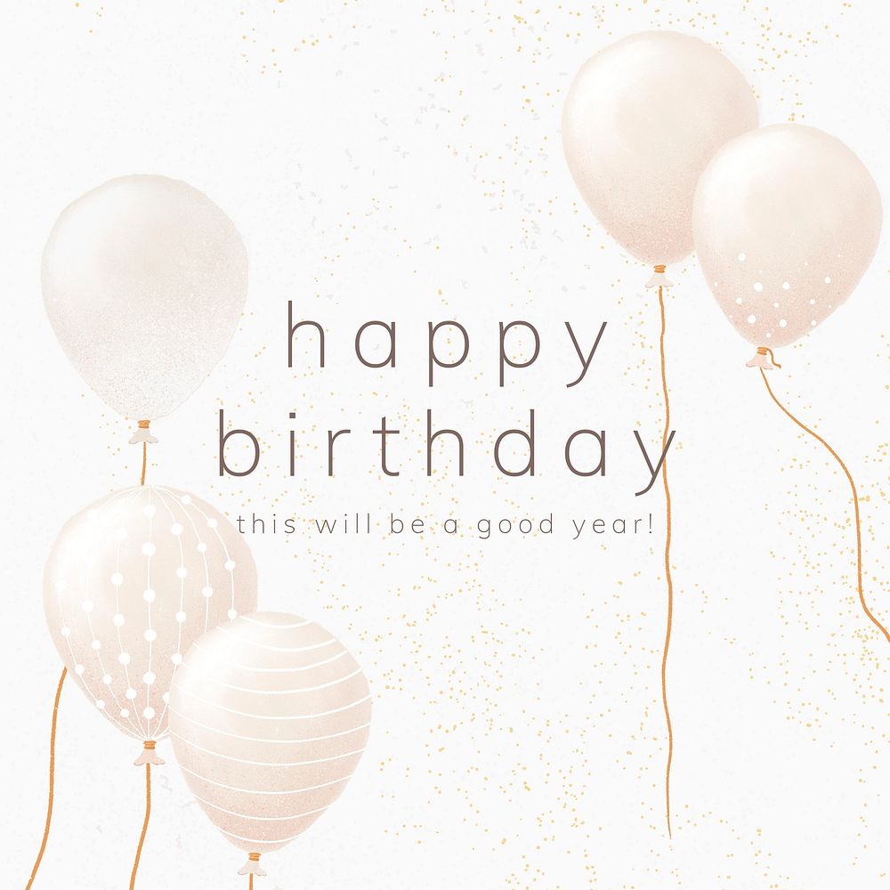 Balloon birthday greeting template psd in white and gold tone