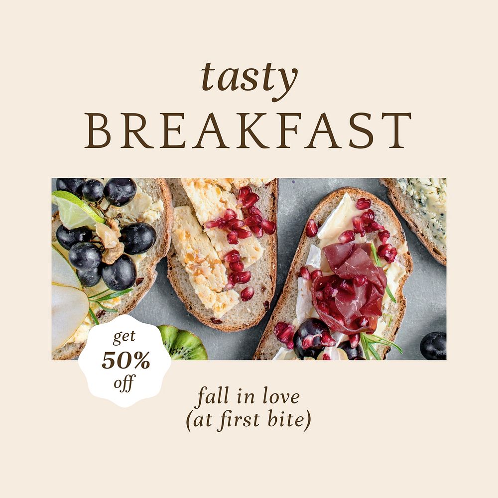 Pastry breakfast vector ig post template for bakery and cafe marketing