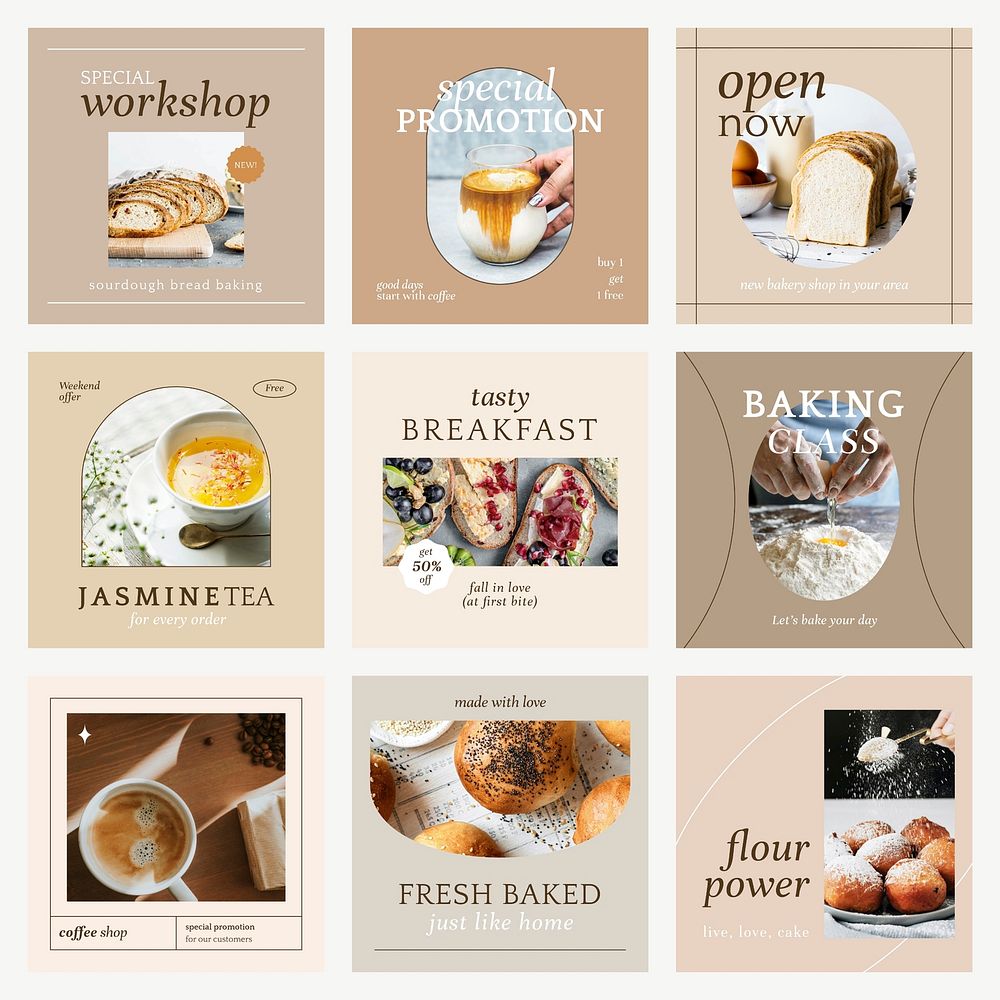 Aesthetic cafe marketing template vector social media post set