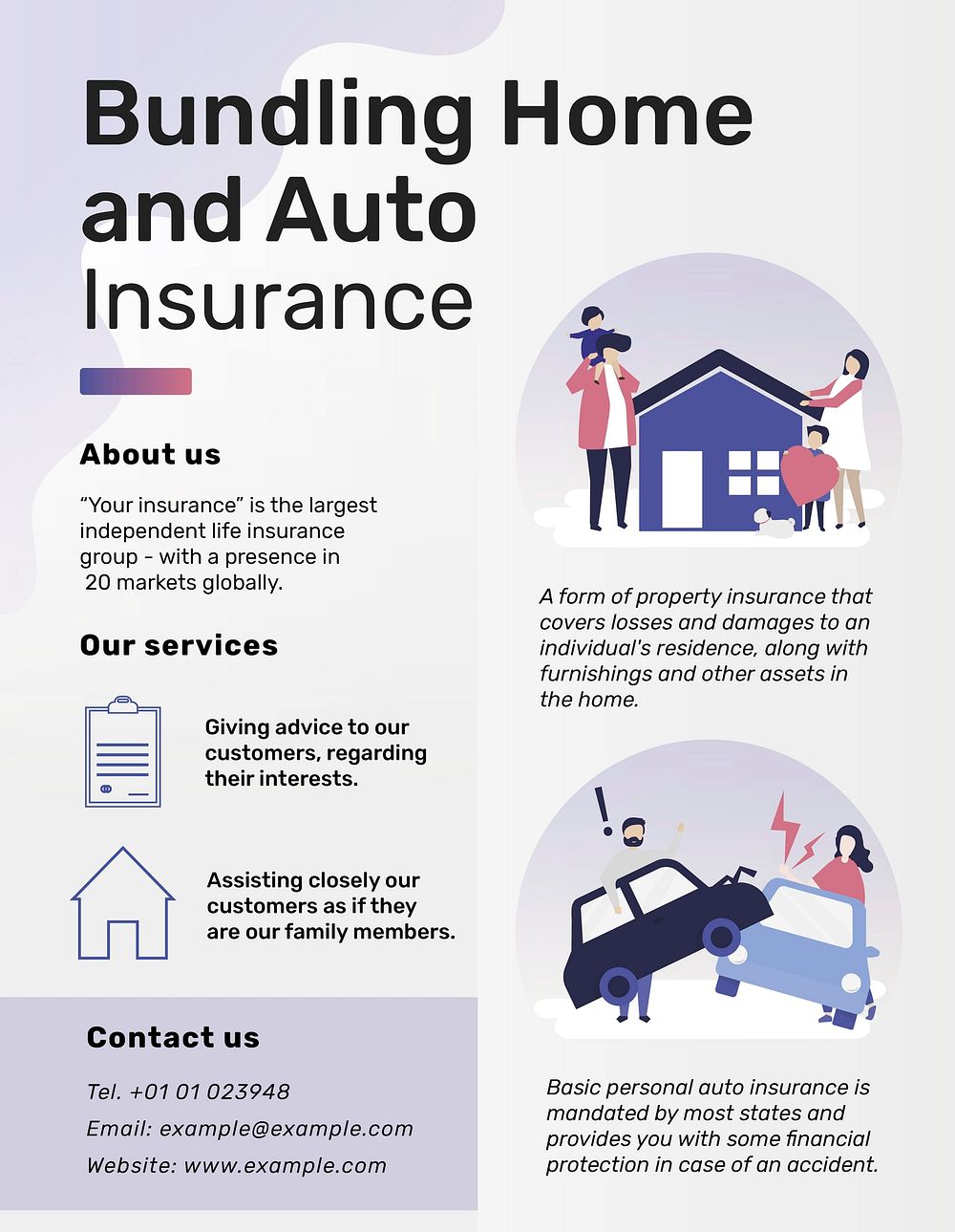Flyer template vector for bundling home and auto insurance