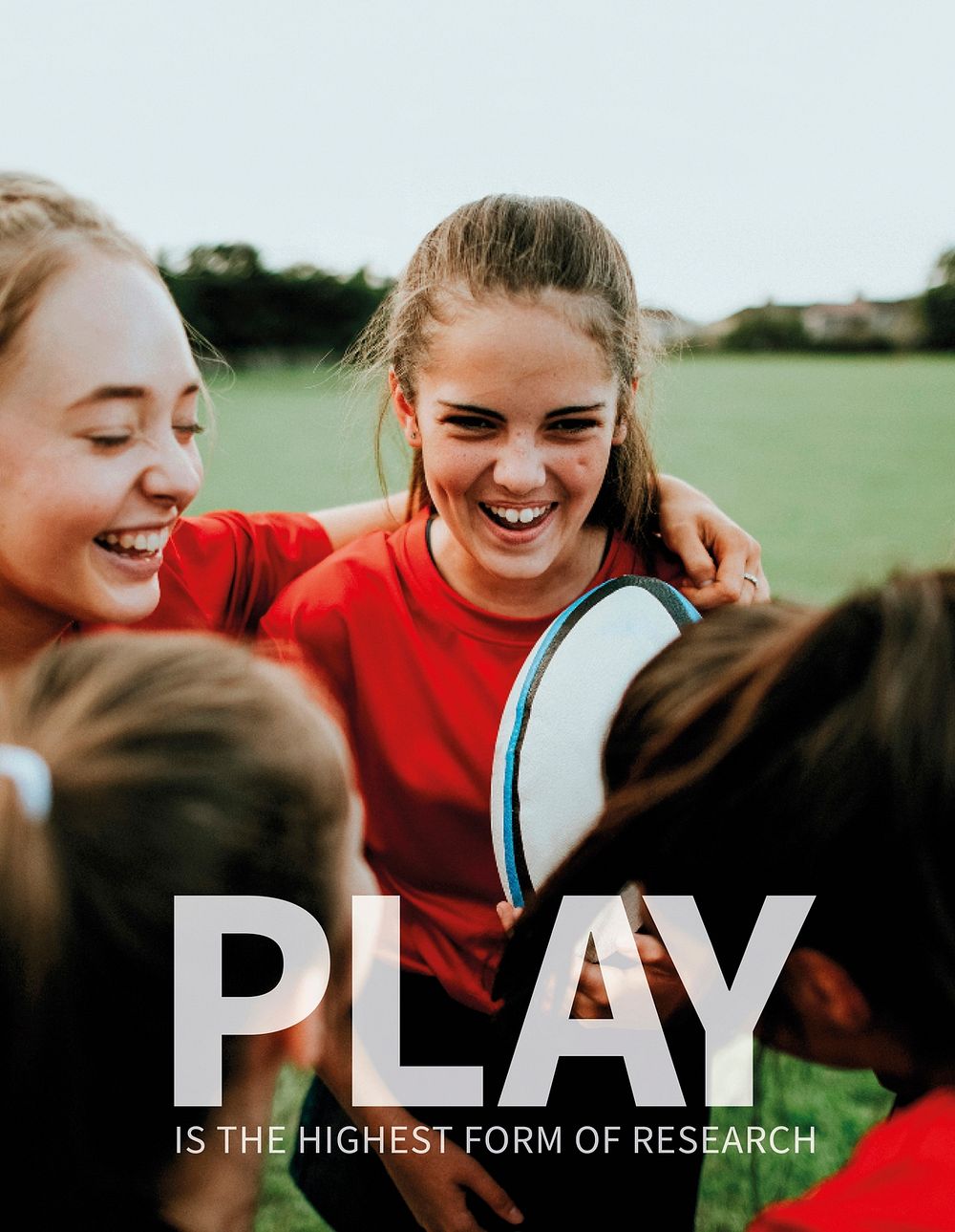 Inspiring quote flyer template psd with girl rugby team background