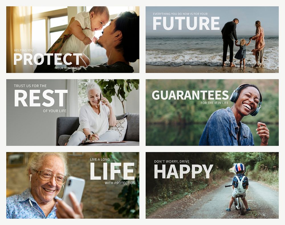 Insurance marketing editable template vector ad banner set