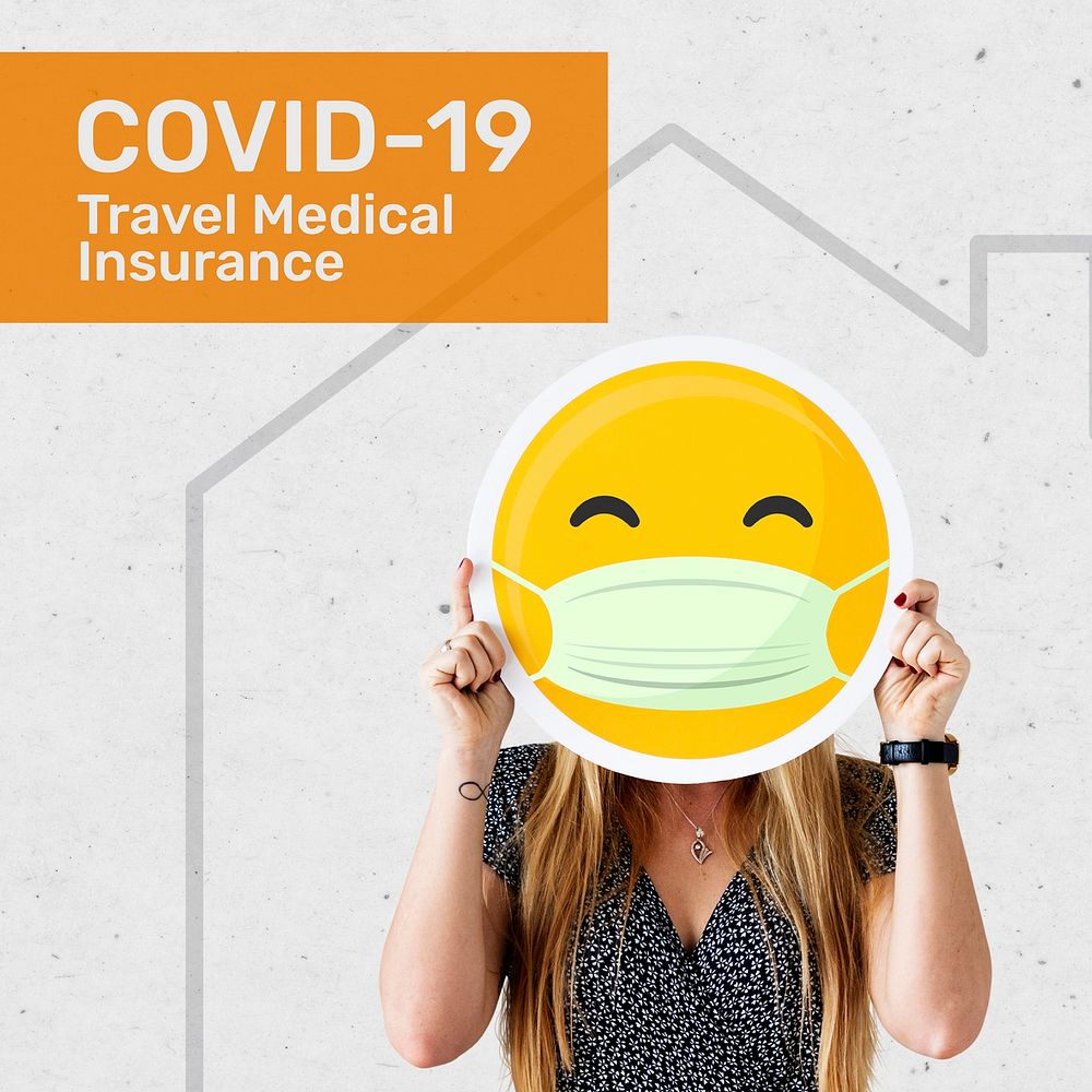 Travel medical insurance template vector for social media with editable text