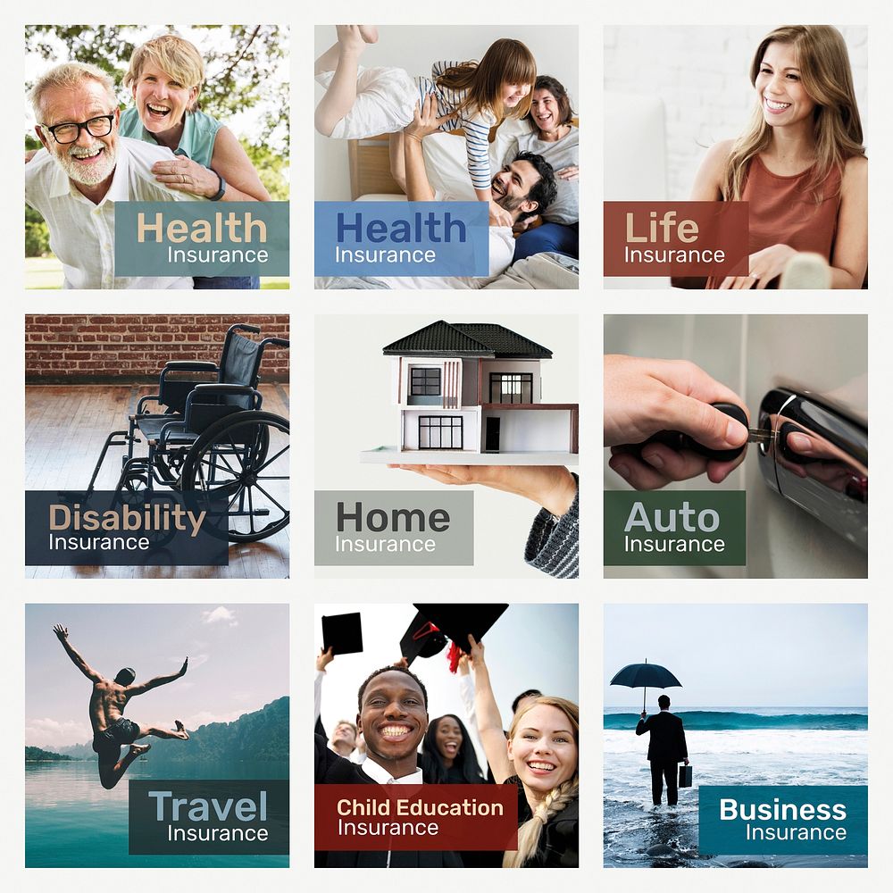 Insurance template vector for social media with editable text collection