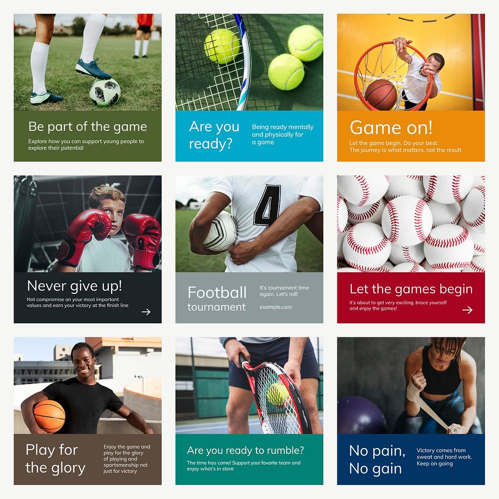 Sports marketing template psd motivational quote social media ad collection