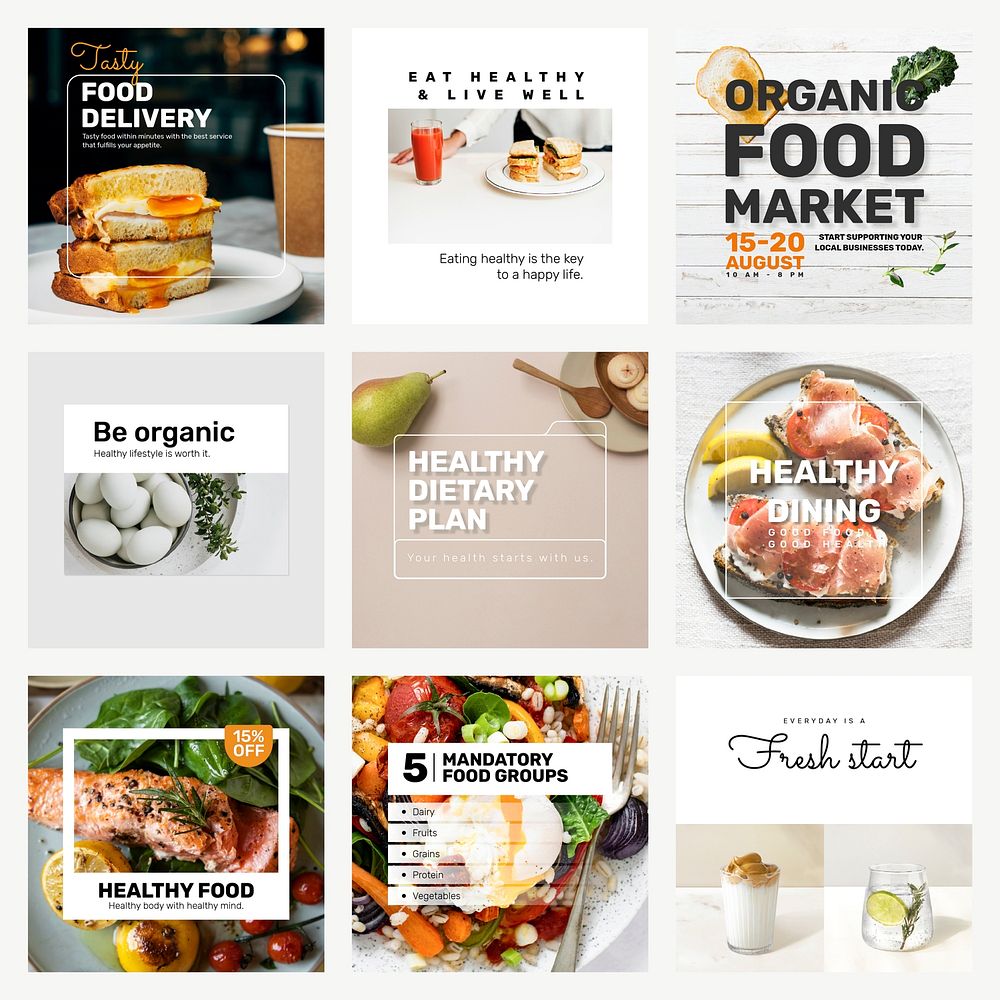 Healthy food banner template vector set