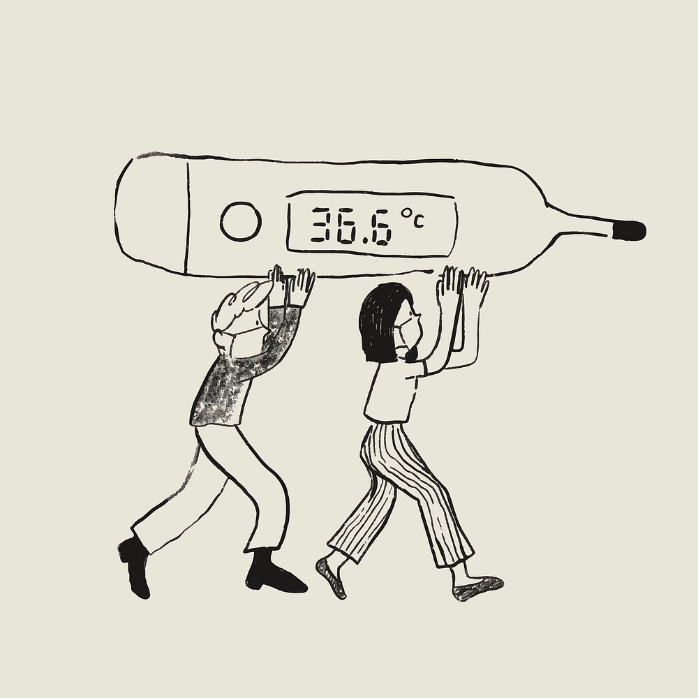 Normal body temperature vector element people carry thermometer healthcare doodle