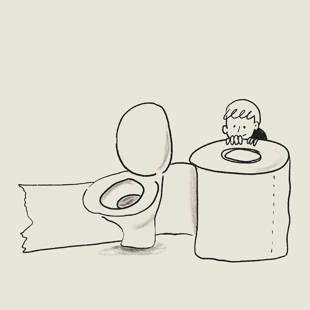 Man in toilet, vector element, tissue paper roll healthcare doodle