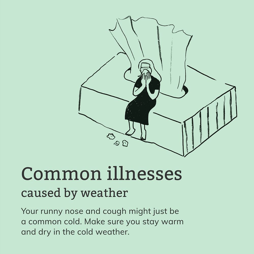Common illnesses template vector caused by weather healthcare social media advertisement