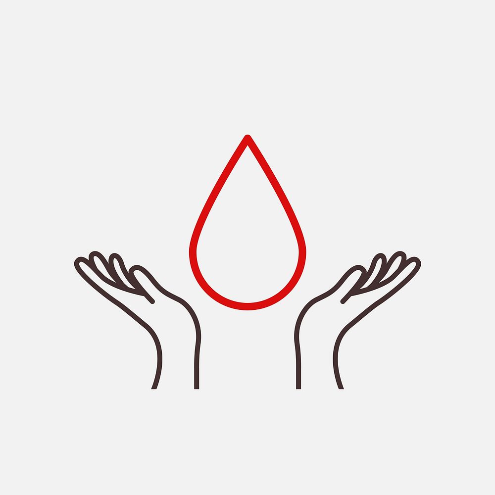 Blood donation helping hands vector illustration health charity concept in minimal line art style
