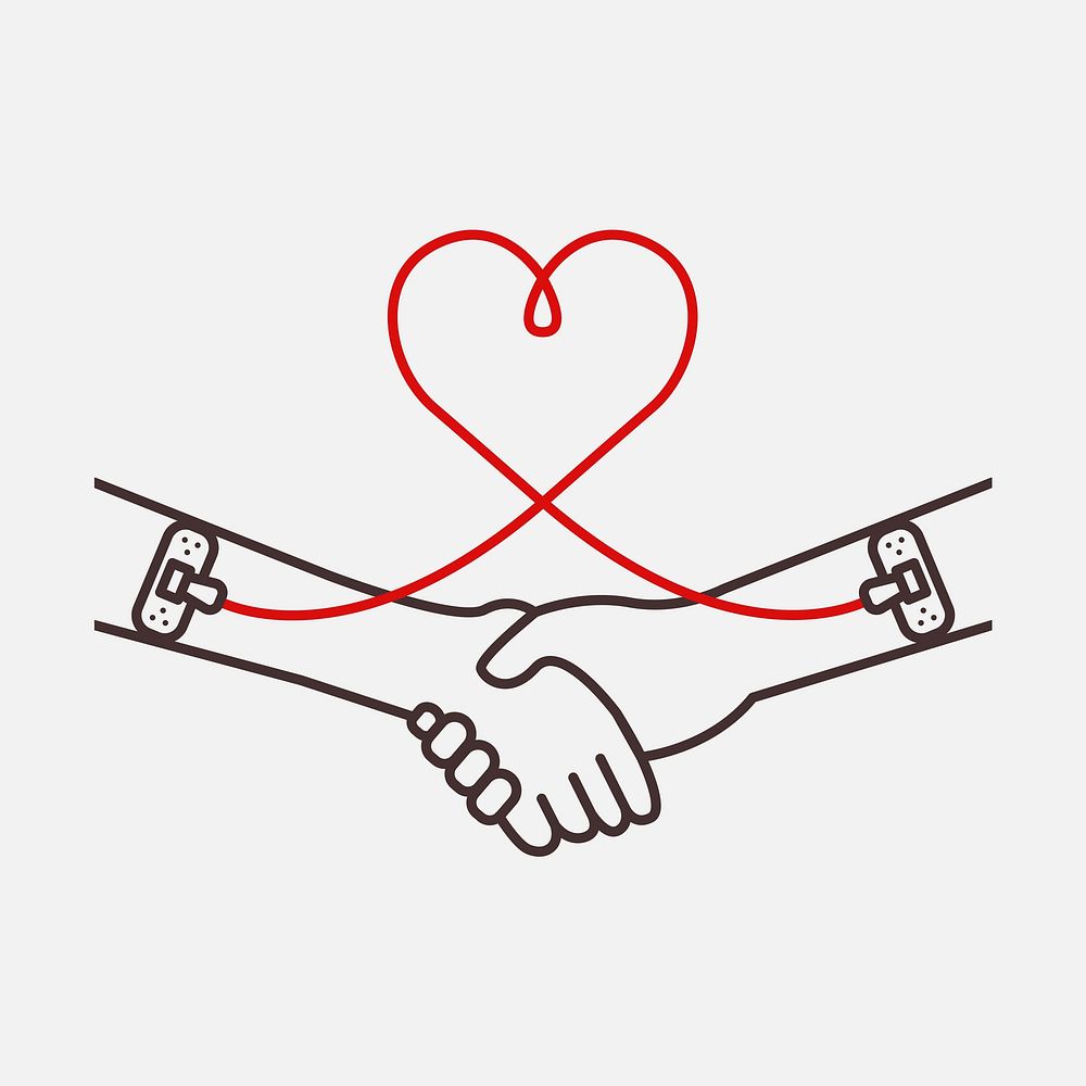 Handshake blood donation campaign vector minimal line art style
