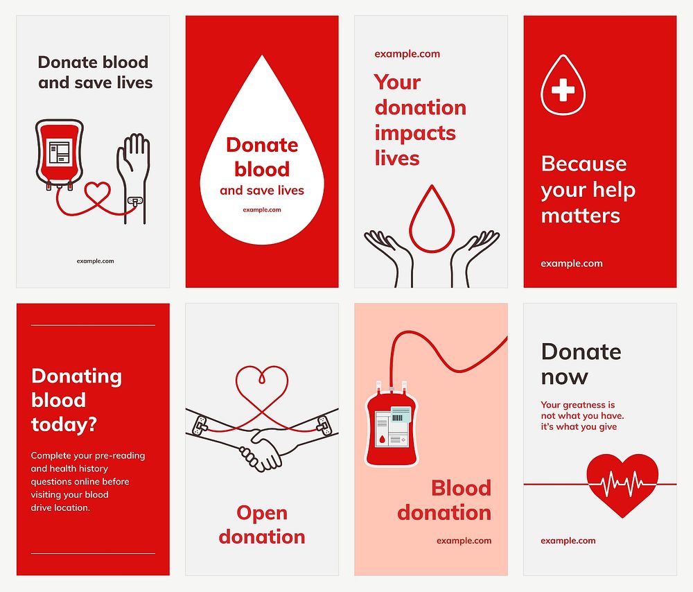 Blood donation campaign template vector social media ad in minimal style set