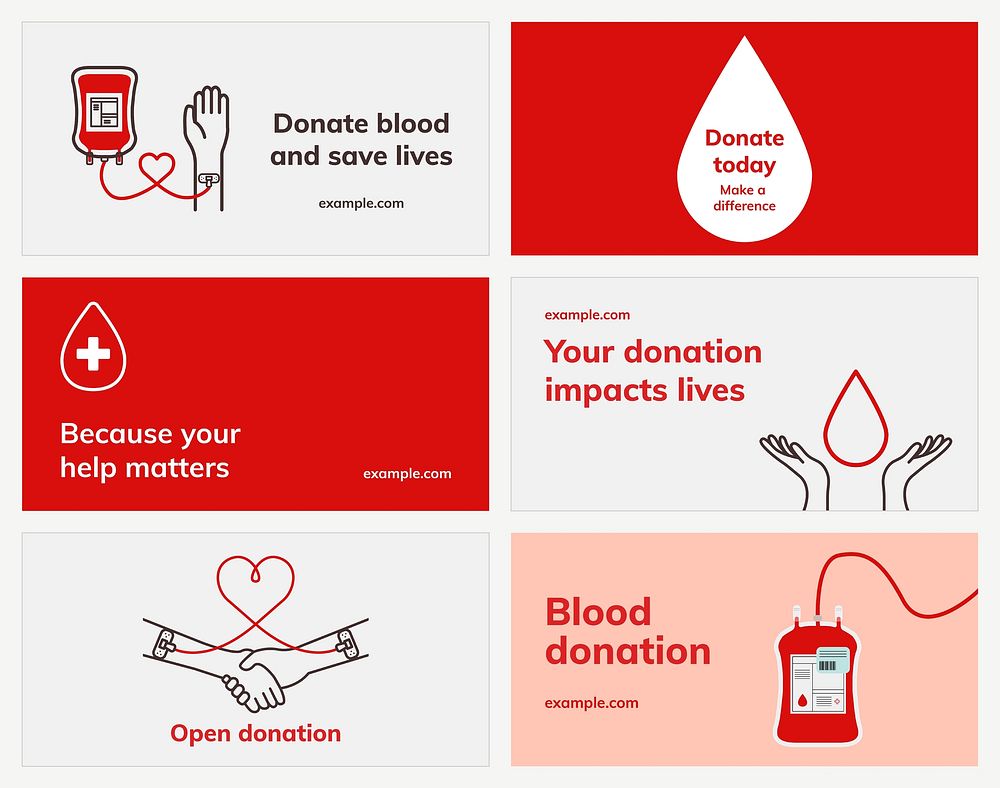 Blood donation campaign template vector blog banner in minimal style set