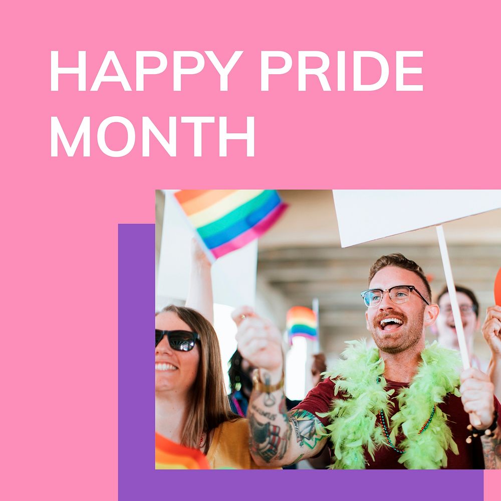 Happy pride month template vector gay rights support social media post
