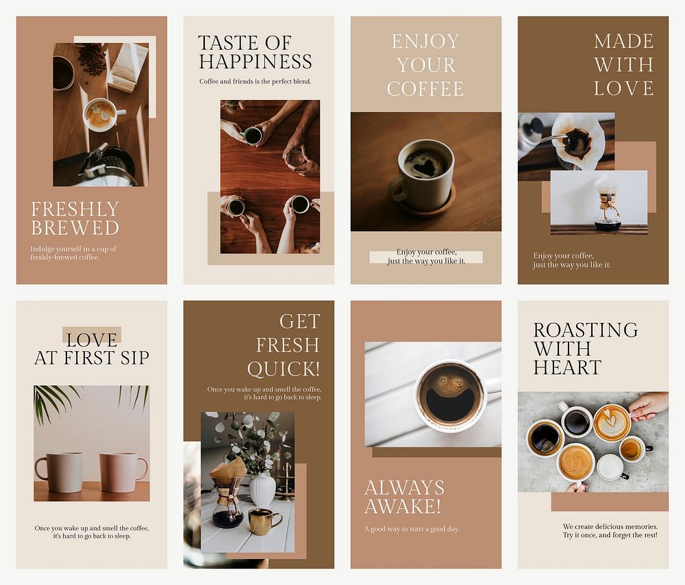 Coffee quote template vector set for social media story cafe theme