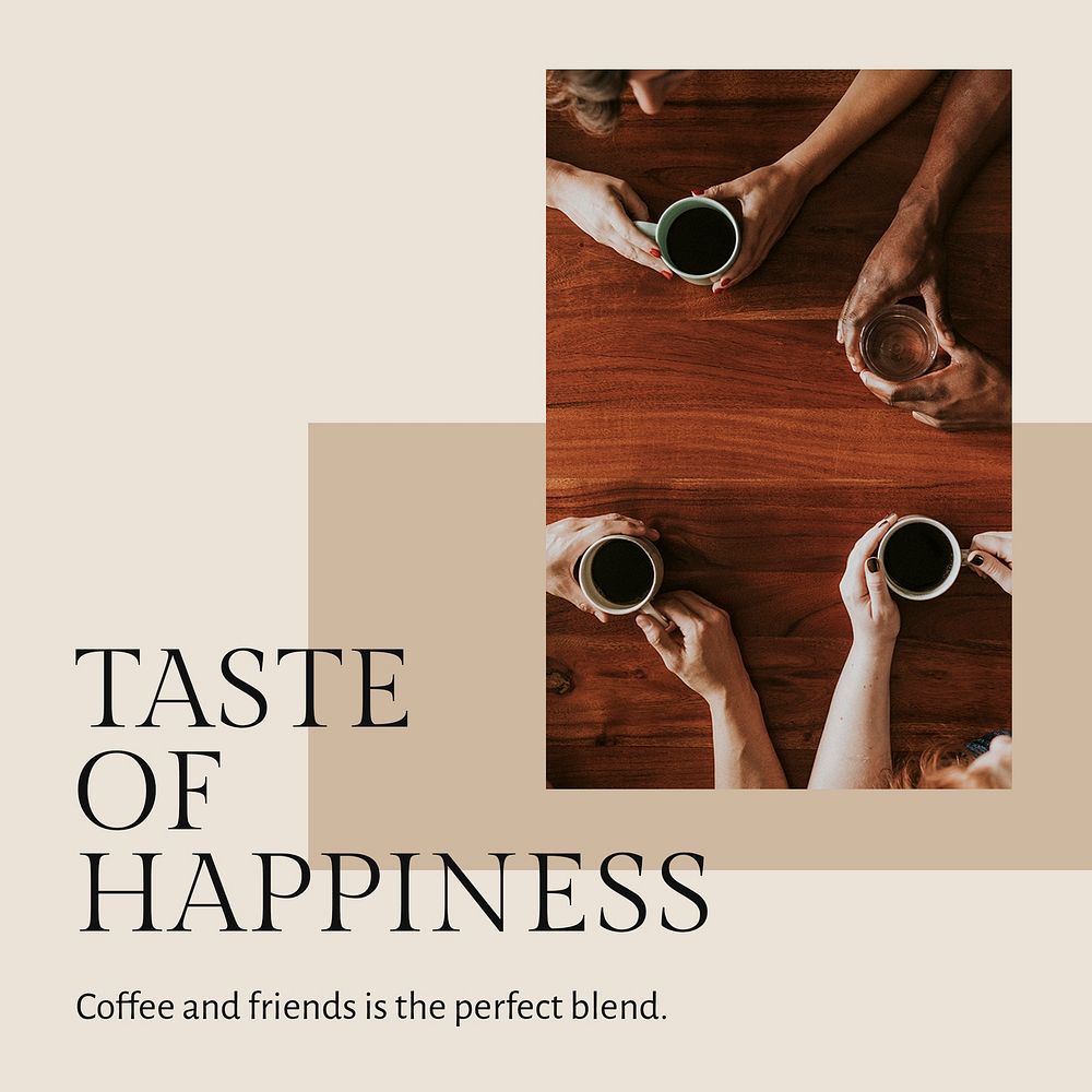 Coffee quote template psd for social media post taste of happiness