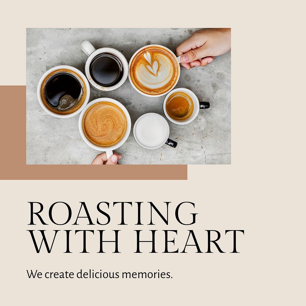 Coffee shop template psd for social media post roasting with heart