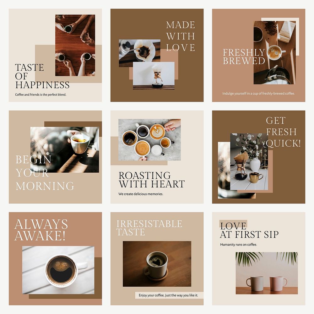 Coffee shop template psd set for social media post
