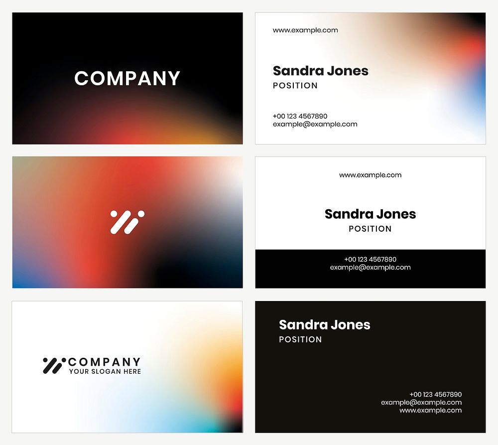 Gradient business card template vector for tech company in modern style set