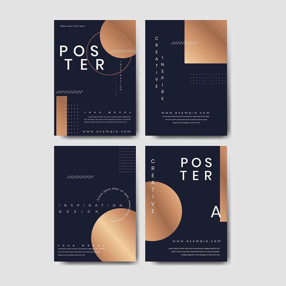 Navy blue poster template vector set