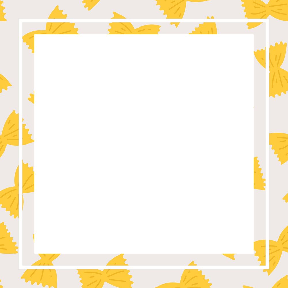 Cute farfalle pasta frame psd in square shape doodle food pattern