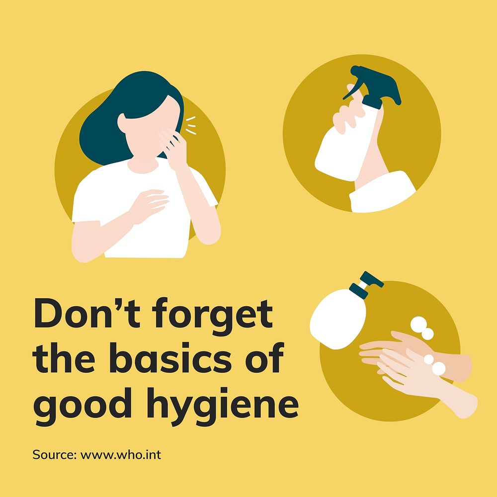 Coronavirus prevent the spread template, vector don't forget the basics of good hygiene