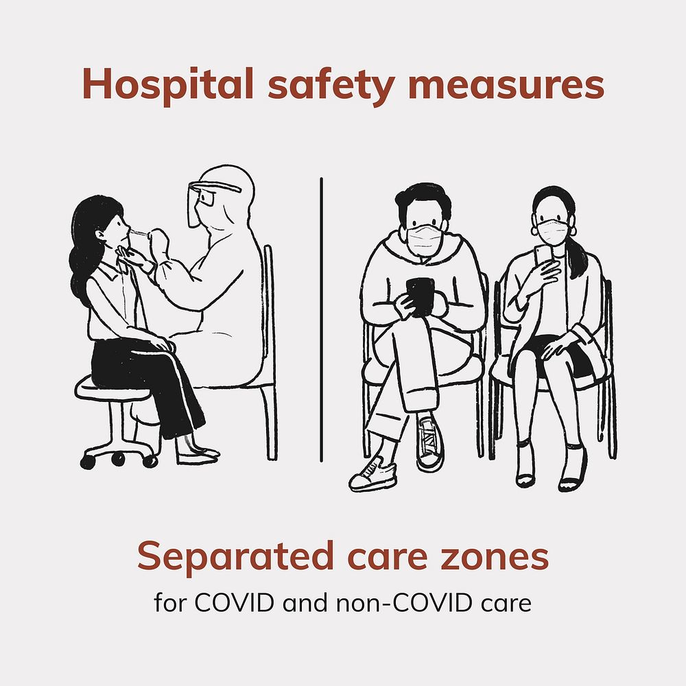 Coronavirus Instagram template vector, hospital safety measures doodle 