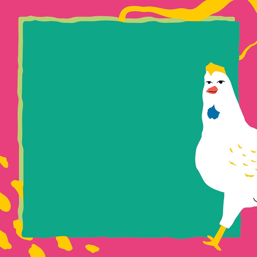 Funky chicken frame background, green and pink design for kids psd