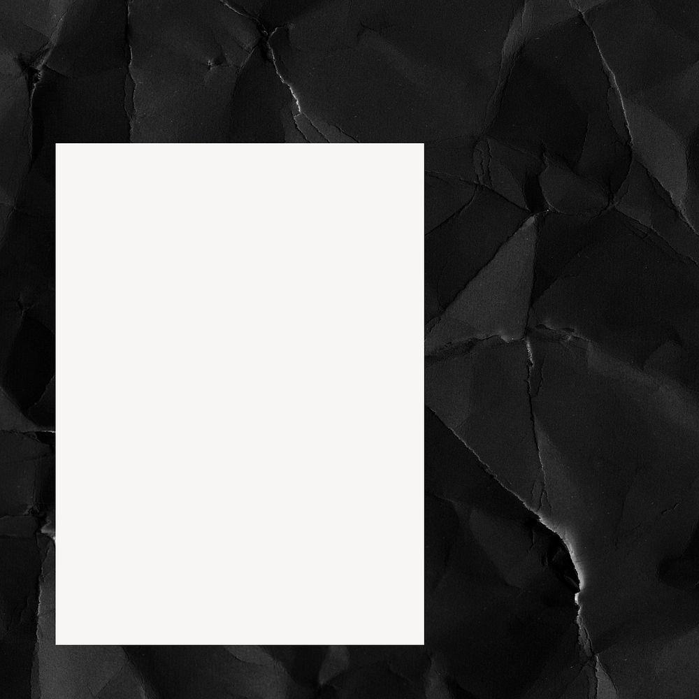 Rectangle frame background, black crumpled paper design psd