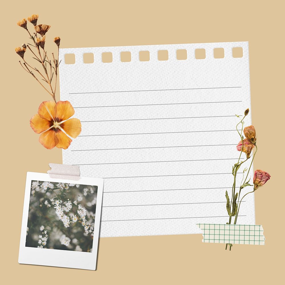 Aesthetic Autumn paper collage, flowers in orange psd