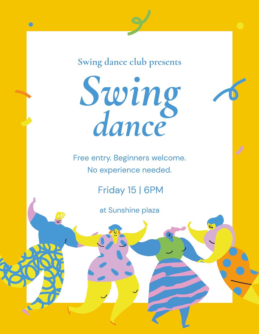 Swing dance template, event advertisement with cartoon vector