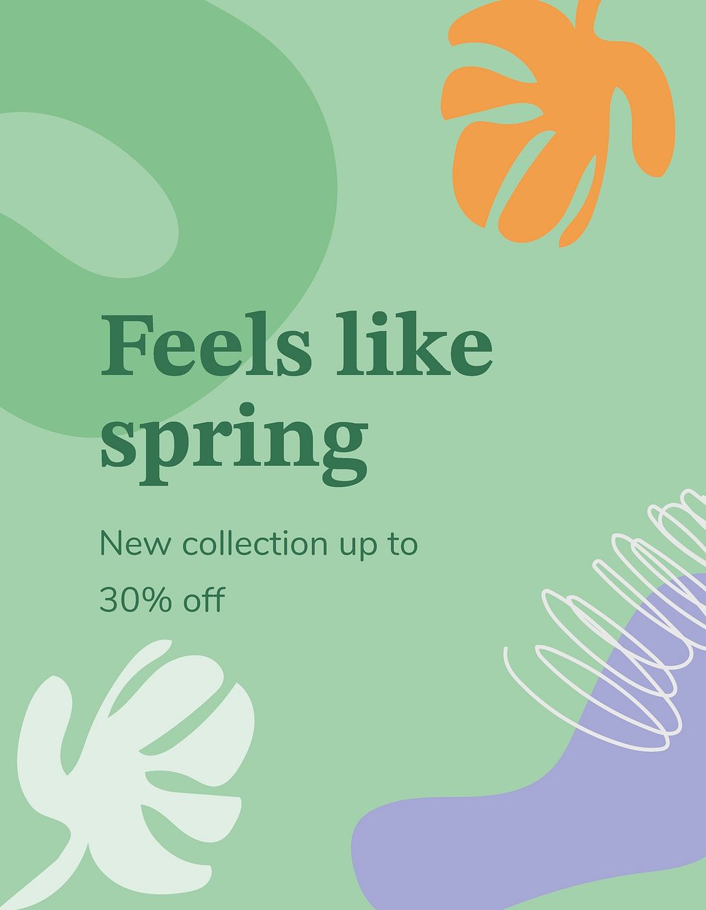 Spring sale template, botanical aesthetic design in green vector