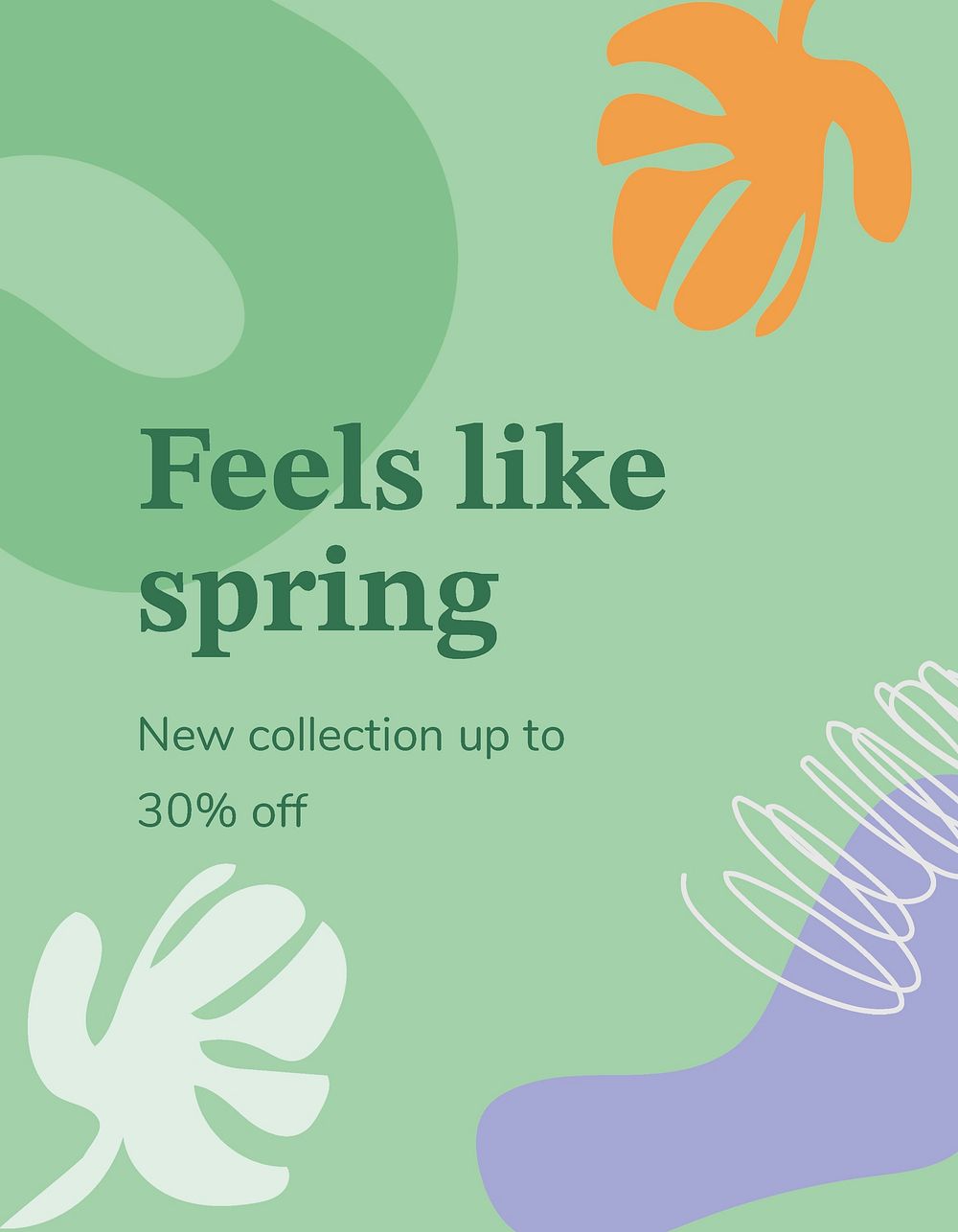 Spring sale template, botanical aesthetic design in green psd