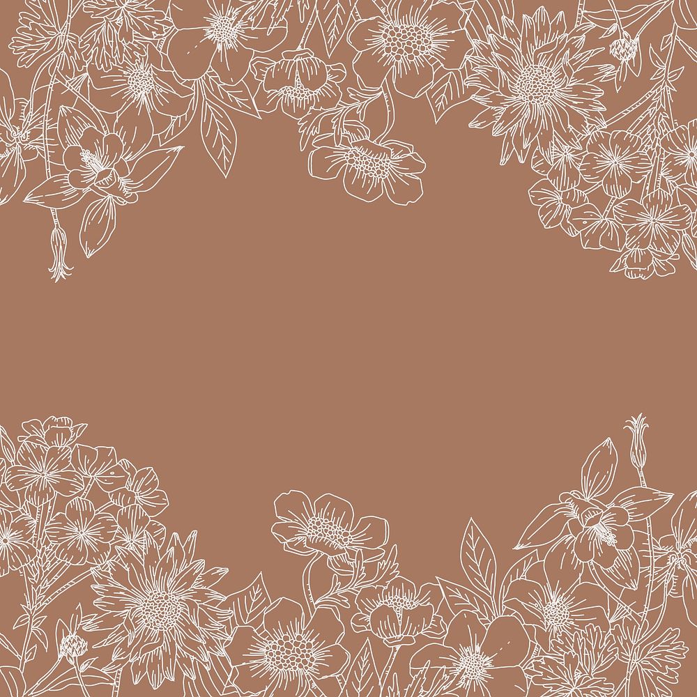 Vintage flowers frame background, brown design vector