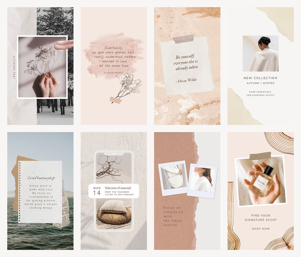 Aesthetic collage template set, Instagram story vector