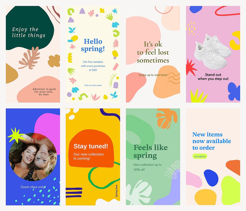 Abstract memphis Instagram story template set in colorful design psd