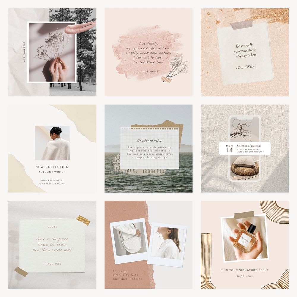Aesthetic collage template set, Instagram post vector