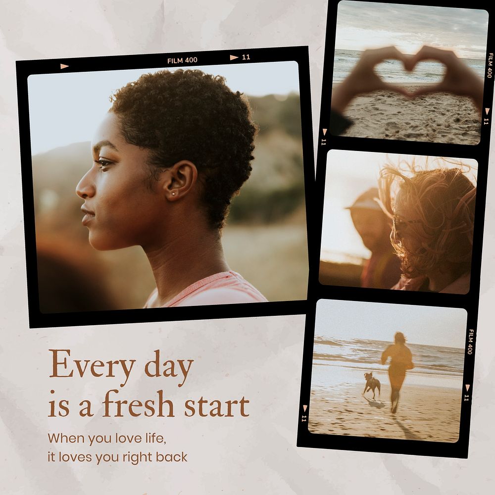 Self-love Instagram post template, reel film frame design vector