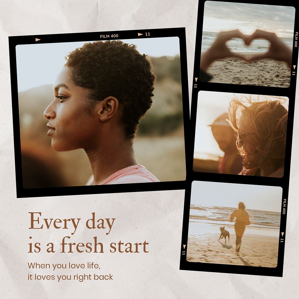 Self-love Instagram post template, reel film frame design psd