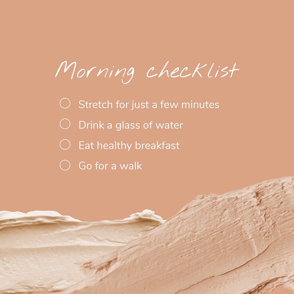 Morning checklist template, aesthetic cream texture psd