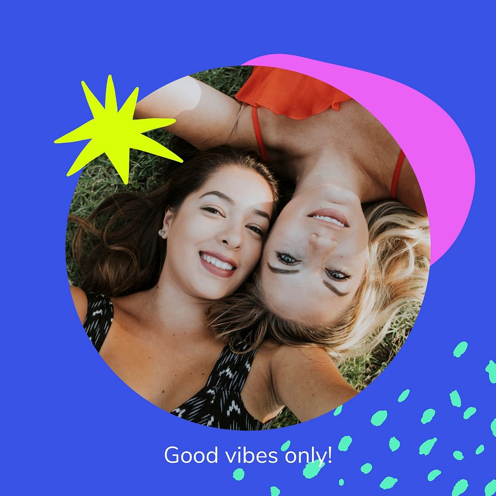 Women best friends photo, memphis design vector