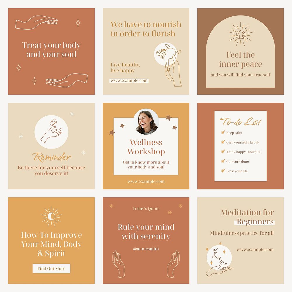 Self love Instagram post templates, healthy lifestyle design set vector