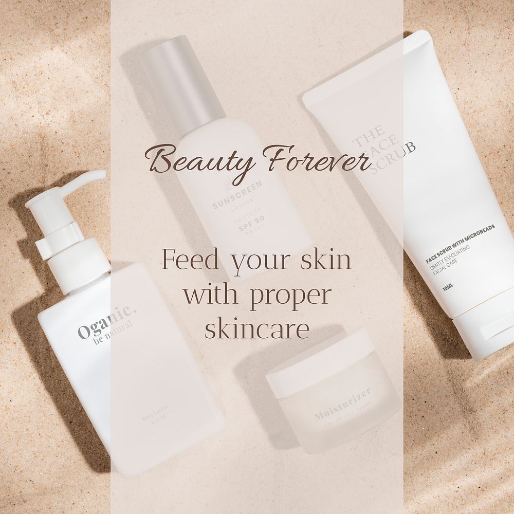 Beauty Instagram ad template, customizable skincare design vector