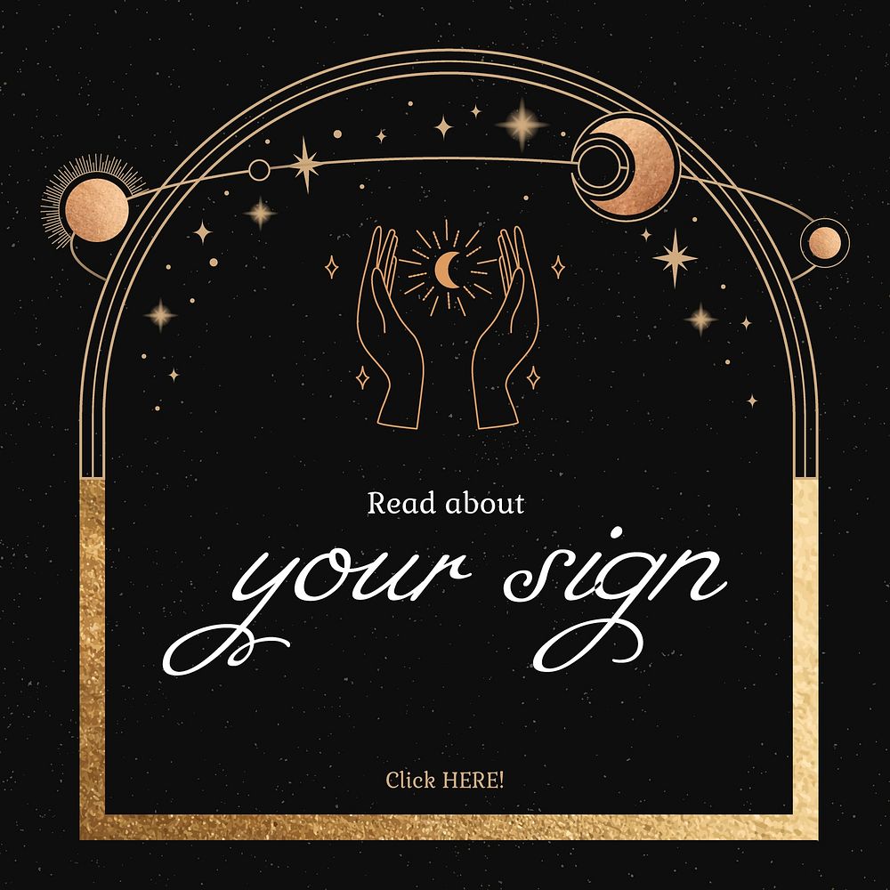Zodiac sign Instagram ad template, editable black and gold design vector