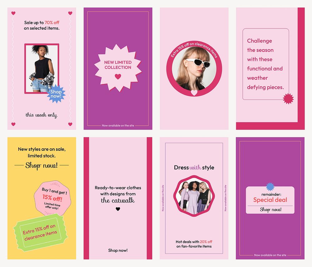 Fashion Facebook story templates, advertisement for small business design set vector