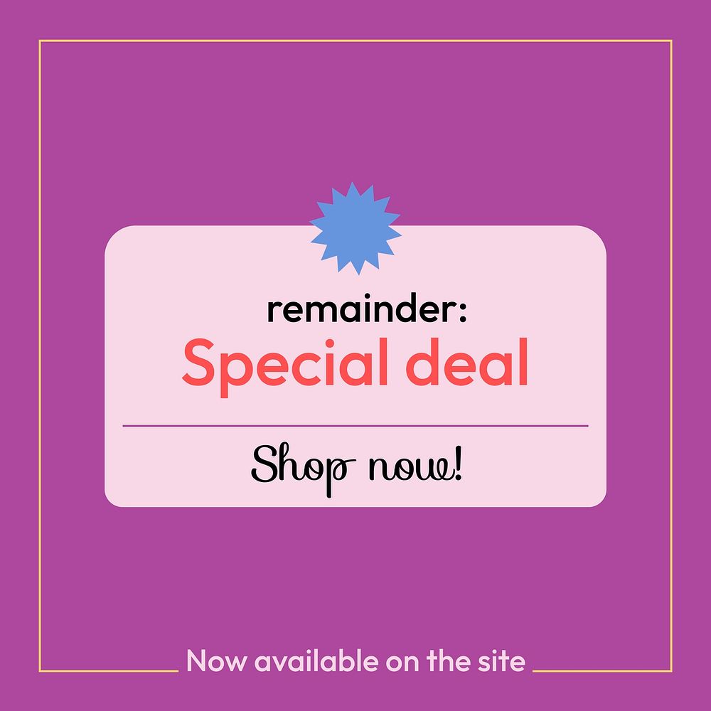 Special offer Instagram post template, purple aesthetic for online advertisement vector