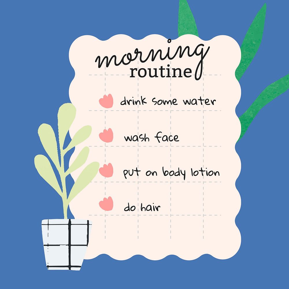 Routine checklist Instagram post template, cute self love design vector